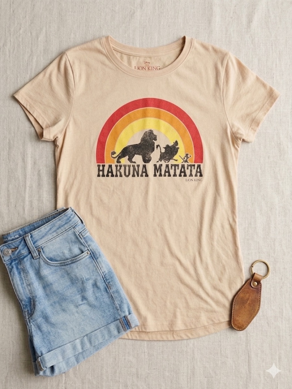 Disney The Lion King Logo Tee - Beige with Red Print Size Medium (shirt only)